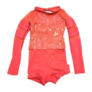 Weissman Acro Dance Costume Bom Bom 11524 Hot Pink Sequin Biketard SC Child 6